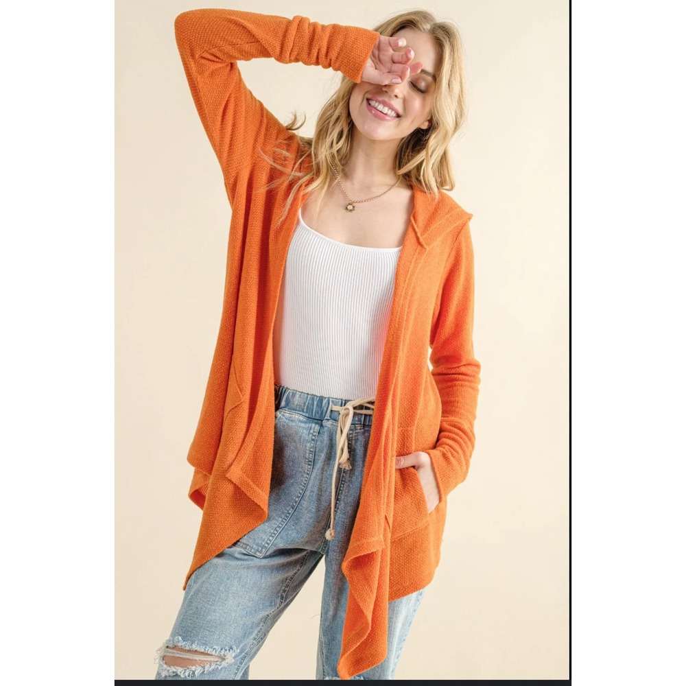 And The Why Thermal Hooded Open Cardigan 1X NWT Orange Soft‎ Cozy Pockets